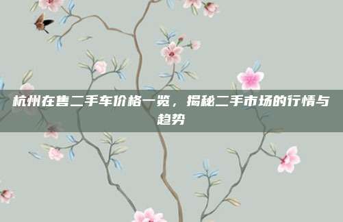 杭州在售二手车价格一览，揭秘二手市场的行情与趋势