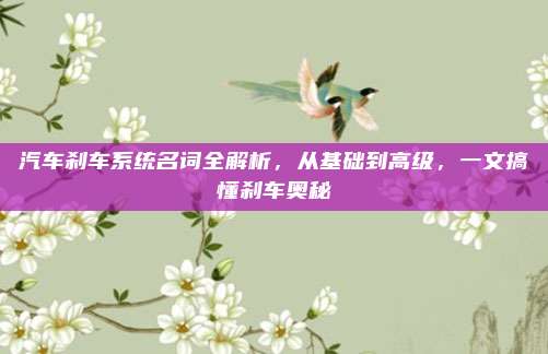 汽车刹车系统名词全解析，从基础到高级，一文搞懂刹车奥秘