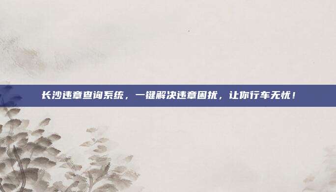 长沙违章查询系统,一键解决违章困扰,让你行车无忧!
