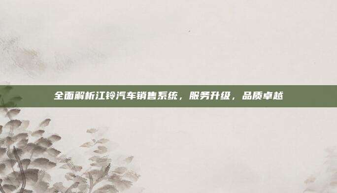 全面解析江铃汽车销售系统，服务升级，品质卓越