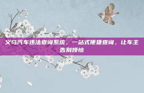 义乌汽车违法查询系统,一站式便捷查询,让车主告别烦恼