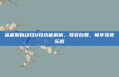 福睿斯自动挡S挡功能解析,驾驭自如,畅享驾驶乐趣