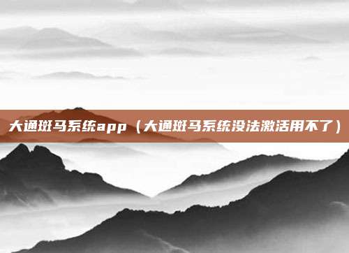 大通斑马系统app（大通斑马系统没法激活用不了）