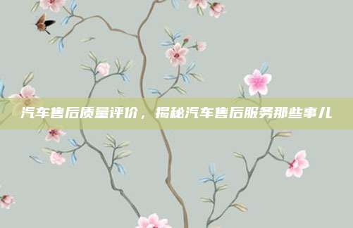 汽车售后质量评价，揭秘汽车售后服务那些事儿