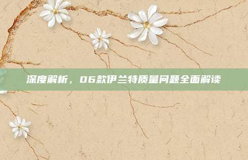 深度解析，06款伊兰特质量问题全面解读