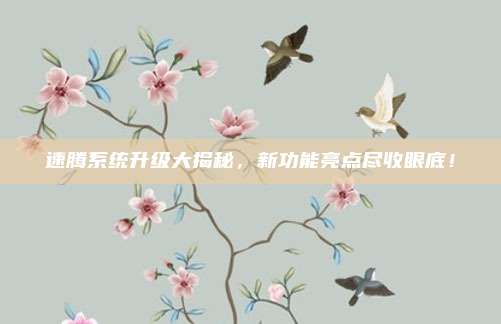 速腾系统升级大揭秘,新功能亮点尽收眼底!