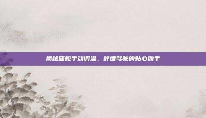 揭秘座舱手动调温,舒适驾驶的贴心助手