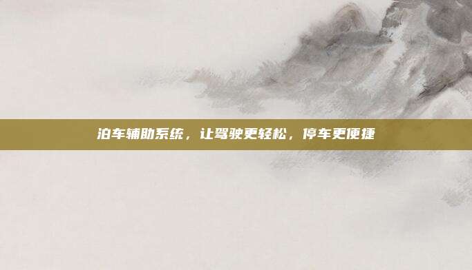 泊车辅助系统,让驾驶更轻松,停车更便捷