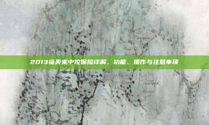 2013福美来中控保险详解,功能、操作与注意事项