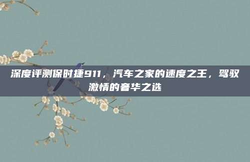 深度评测保时捷911，汽车之家的速度之王，驾驭激情的奢华之选