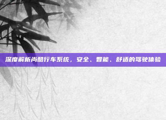 深度解析尚酷行车系统，安全、智能、舒适的驾驶体验