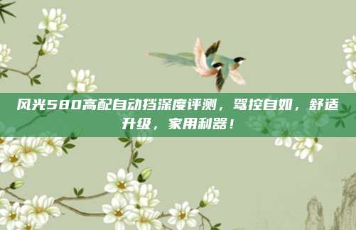 风光580高配自动挡深度评测，驾控自如，舒适升级，家用利器！