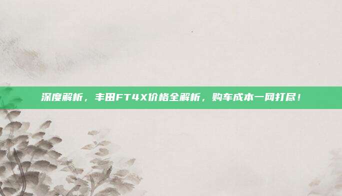 深度解析，丰田FT4X价格全解析，购车成本一网打尽！