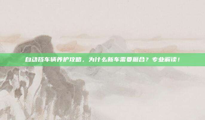自动挡车辆养护攻略，为什么新车需要磨合？专业解读！