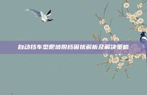 自动挡车型爬坡脱档困扰解析及解决策略