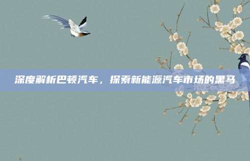 深度解析巴顿汽车，探索新能源汽车市场的黑马