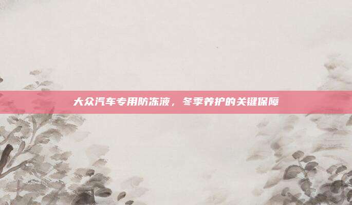 大众汽车专用防冻液，冬季养护的关键保障