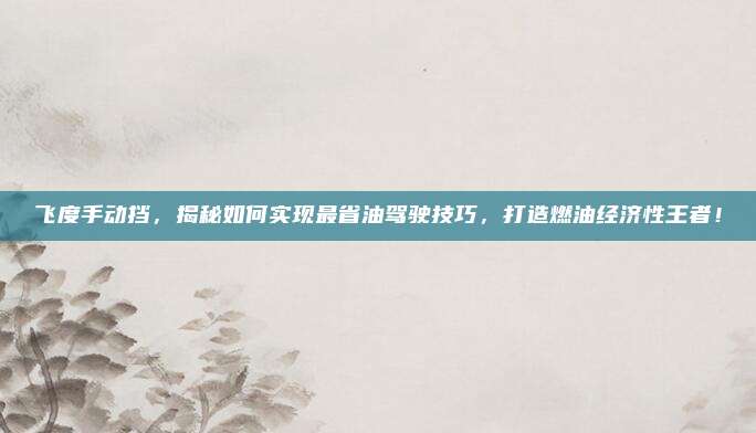 飞度手动挡，揭秘如何实现最省油驾驶技巧，打造燃油经济性王者！