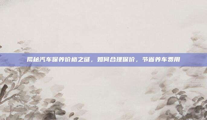 揭秘汽车保养价格之谜，如何合理保价，节省养车费用
