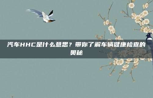汽车HHC是什么意思？带你了解车辆健康检查的奥秘