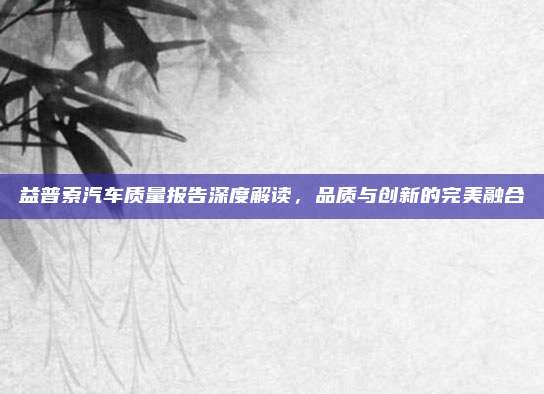 益普索汽车质量报告深度解读，品质与创新的完美融合