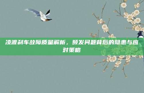 凌渡刹车故障质量解析，频发问题背后的隐患与应对策略