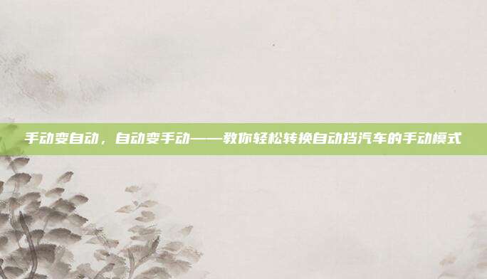 手动变自动，自动变手动——教你轻松转换自动挡汽车的手动模式