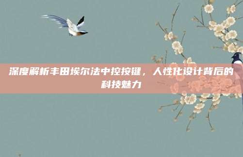 深度解析丰田埃尔法中控按键，人性化设计背后的科技魅力