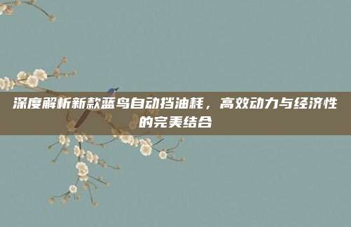 深度解析新款蓝鸟自动挡油耗,高效动力与经济性的完美结合