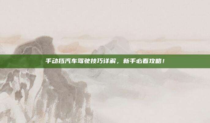 手动挡汽车驾驶技巧详解，新手必看攻略！