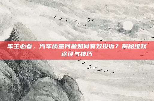 车主必看，汽车质量问题如何有效投诉？揭秘维权途径与技巧