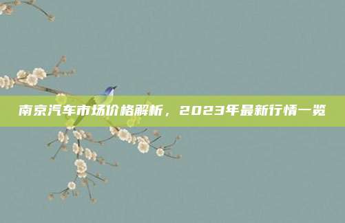 南京汽车市场价格解析，2023年最新行情一览