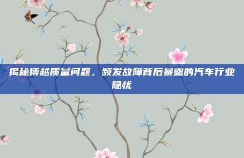 揭秘博越质量问题，频发故障背后暴露的汽车行业隐忧