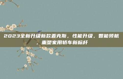 2023全新升级新款麦克斯，性能升级，智能领航，重塑家用轿车新标杆