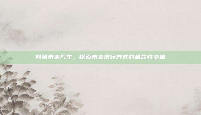 回到未来汽车，探索未来出行方式的革命性变革