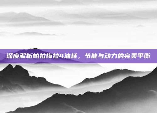 深度解析帕拉梅拉4油耗，节能与动力的完美平衡