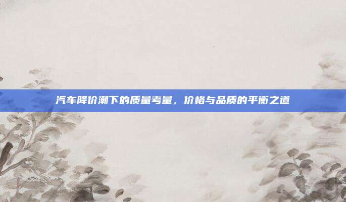 汽车降价潮下的质量考量，价格与品质的平衡之道