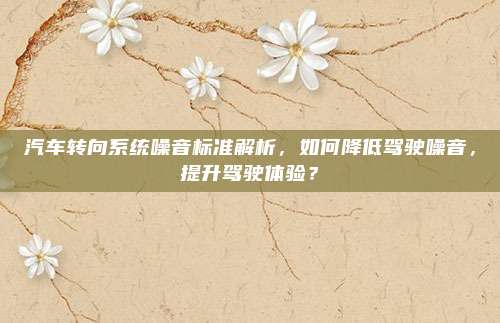 汽车转向系统噪音标准解析,如何降低驾驶噪音,提升驾驶体验?