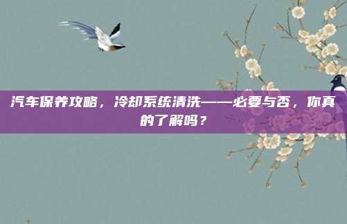汽车保养攻略，冷却系统清洗——必要与否，你真的了解吗？