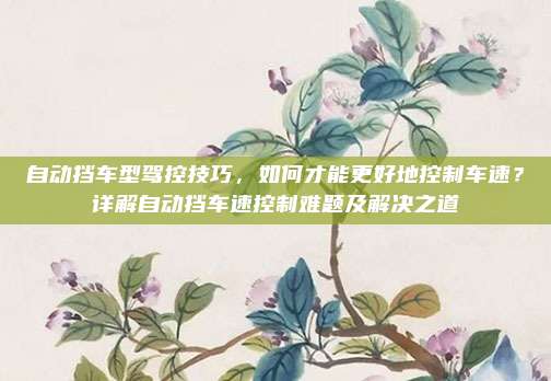 自动挡车型驾控技巧，如何才能更好地控制车速？详解自动挡车速控制难题及解决之道