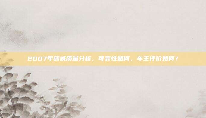 2007年骊威质量分析,可靠性如何,车主评价如何?