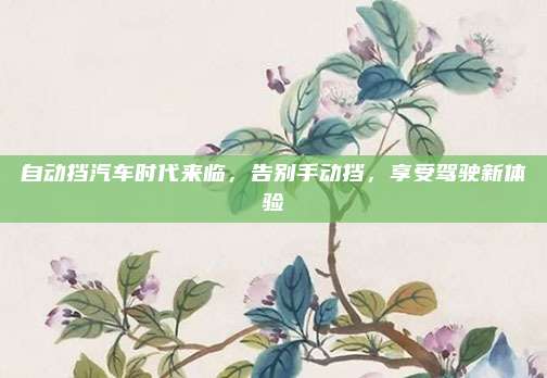 自动挡汽车时代来临，告别手动挡，享受驾驶新体验
