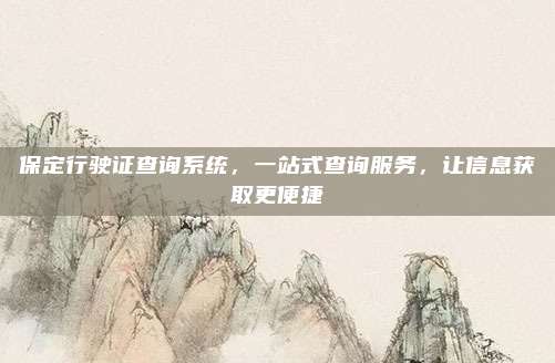 保定行驶证查询系统，一站式查询服务，让信息获取更便捷