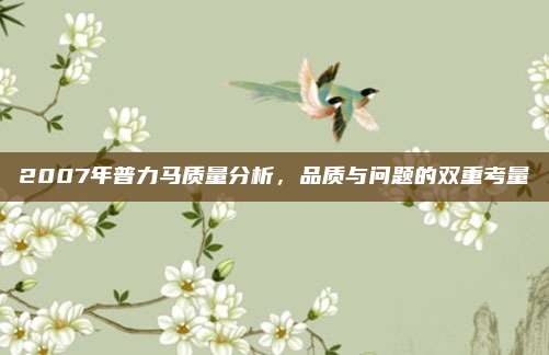 2007年普力马质量分析，品质与问题的双重考量
