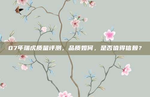 07年瑞虎质量评测,品质如何,是否值得信赖?