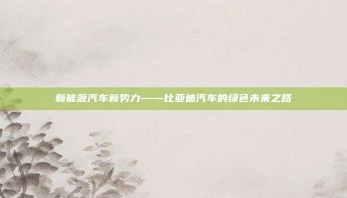 新能源汽车新势力——比亚迪汽车的绿色未来之路