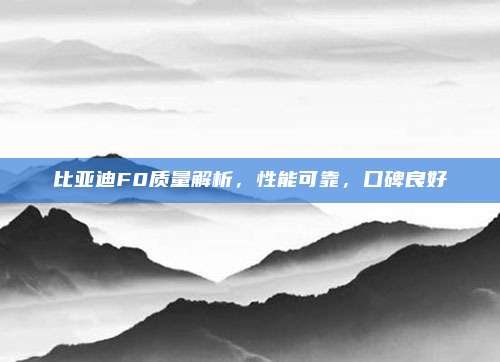 比亚迪F0质量解析，性能可靠，口碑良好