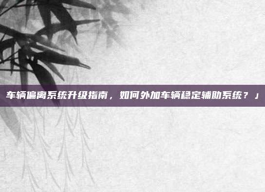 车辆偏离系统升级指南,如何外加车辆稳定辅助系统?」