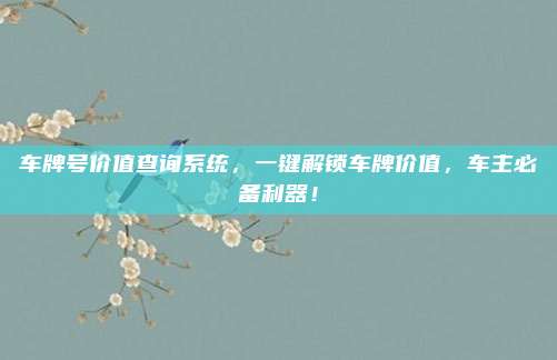 车牌号价值查询系统，一键解锁车牌价值，车主必备利器！