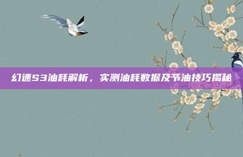 幻速S3油耗解析，实测油耗数据及节油技巧揭秘